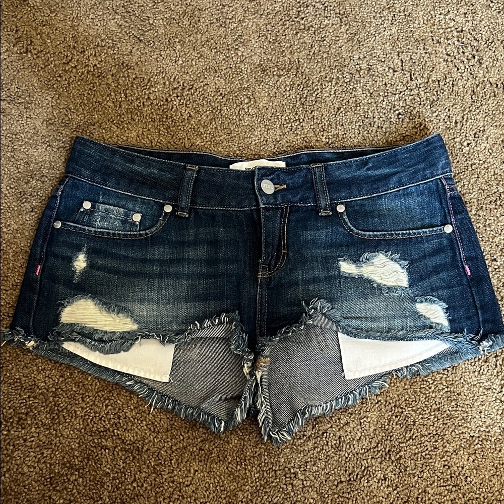 PINK Victoria's Secret Dark Blue Distressed Jean Shorts